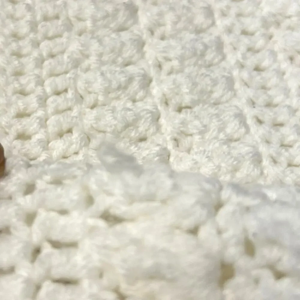 Handmade Crochet‎ Knit Solid White Afghan 62x76